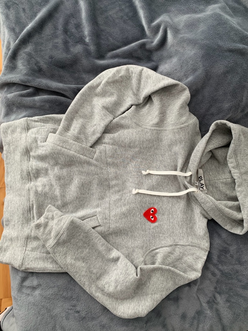 Comme des Garcons PLAY Heather Gray Hoodie with Red Heart Patch